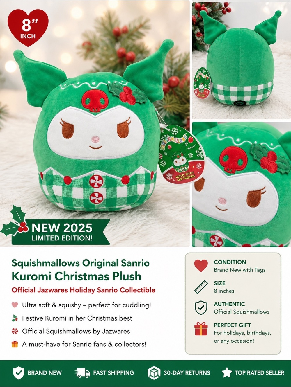 Squishmallows Kuromi Holiday Plush - Green